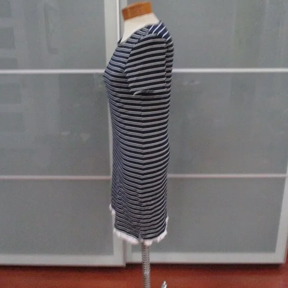 Beach Lunch Lounge Nautical Stripe Short Sleeve Shift Dress - Picture 3 of 6